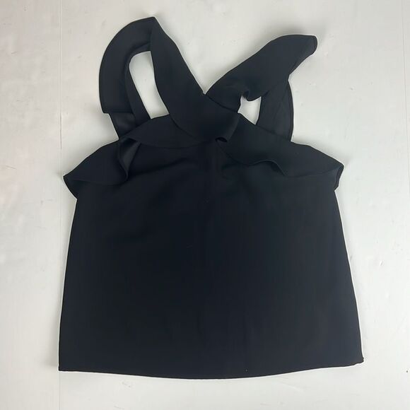 Banana Republic Black Criss Cross Ruffle Sleeveless Blouse Women’s Size Small - Picture 5 of 14